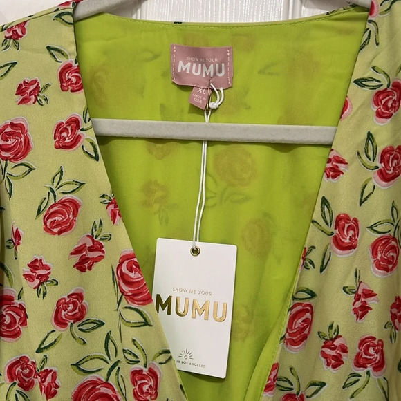 NWT SHOW ME YOUR MUMU LIME GREEN FLORAL CUTOUT MINI DRESS - Picture 2 of 4